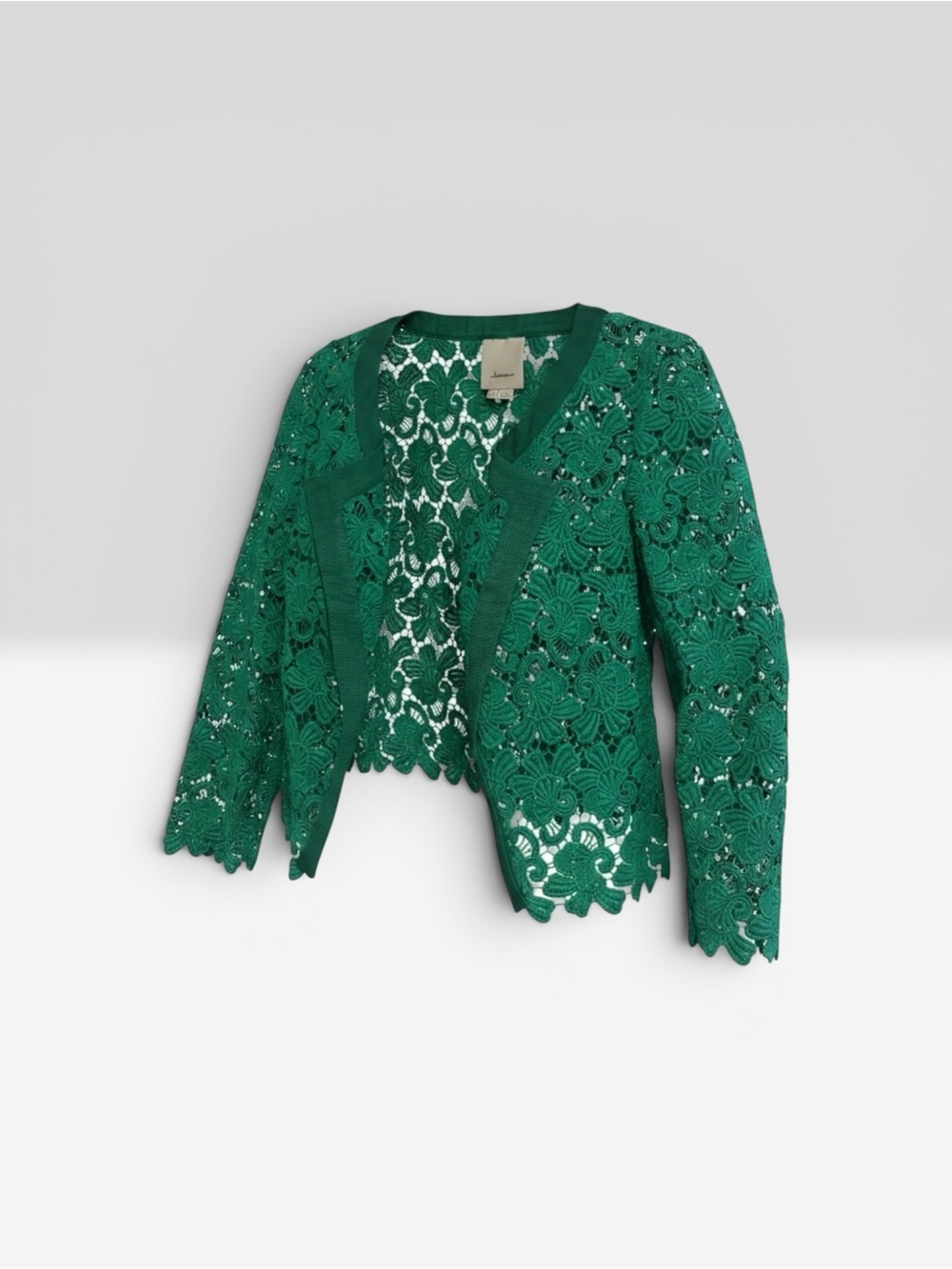elevenses Green Crochet Lace Open Cardigan